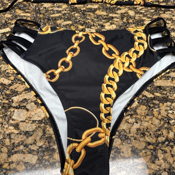 SHEIN Black and Gold Chain Design High Waisted Bikini - Size Small - Picture 2 of 5